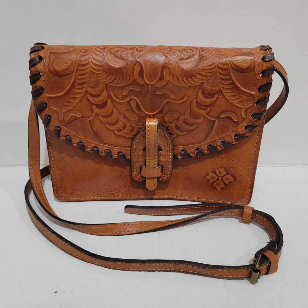 Patricia Nash Lanza Crossbody bag tooled leather purse handbag brown